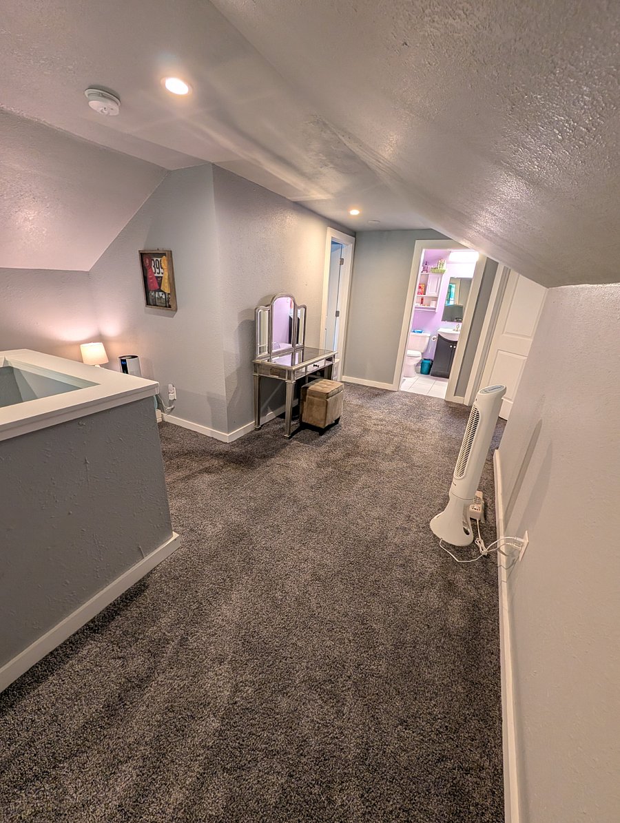 Private upstairs living space with vanity