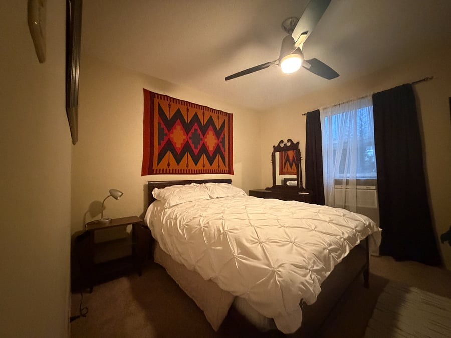 Queen size bed and window A/C - heater.