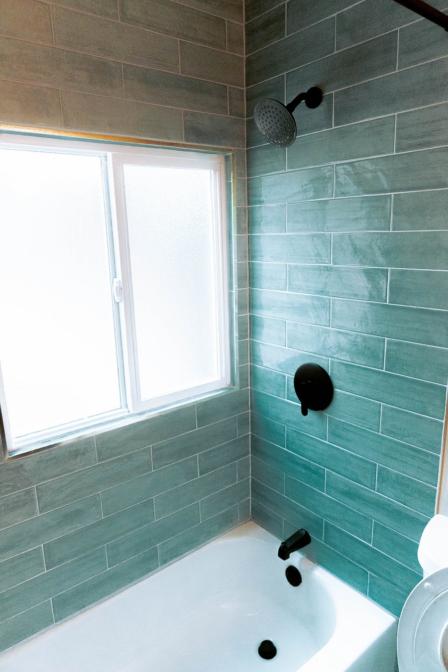 Freshly tiled shower