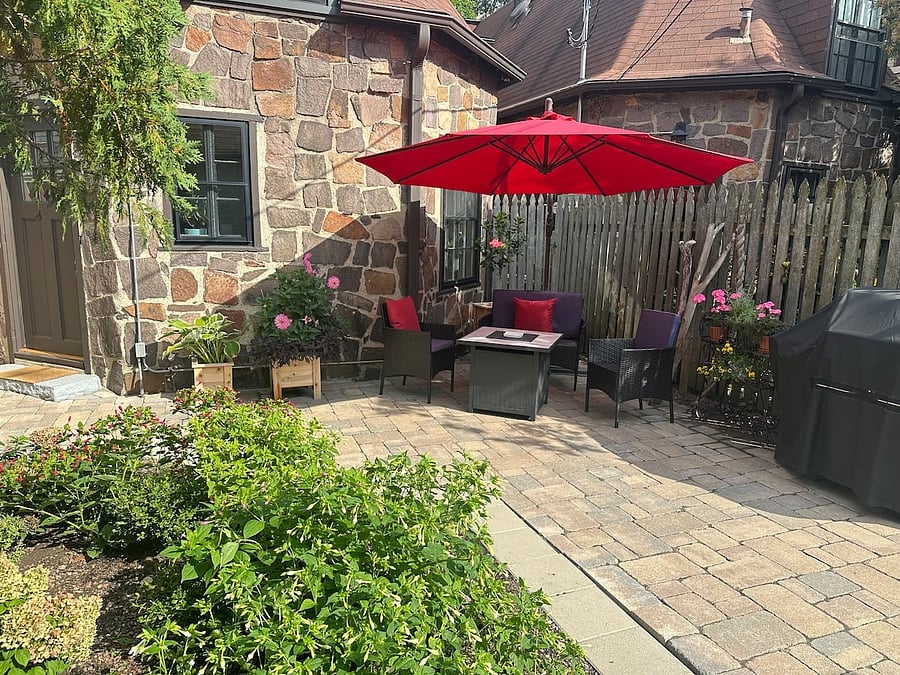Private (fence separation) patio with Webber grill