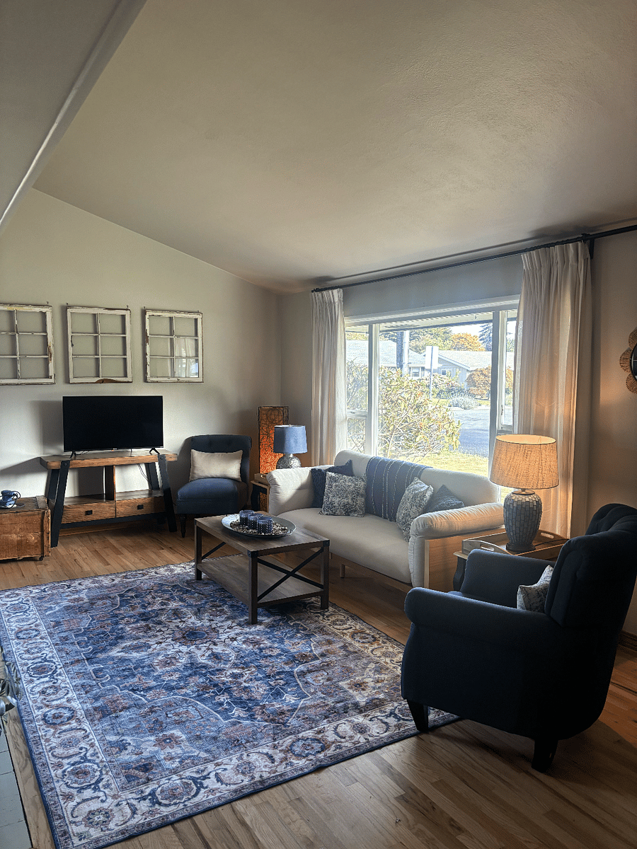Smart TV is included and stay warm with gas fireplace