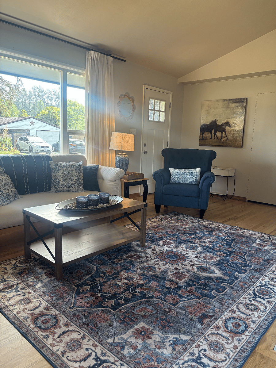 Comfortable seating and washable rugs