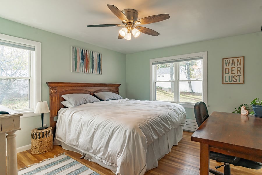 Master bedroom with King bed and desk
