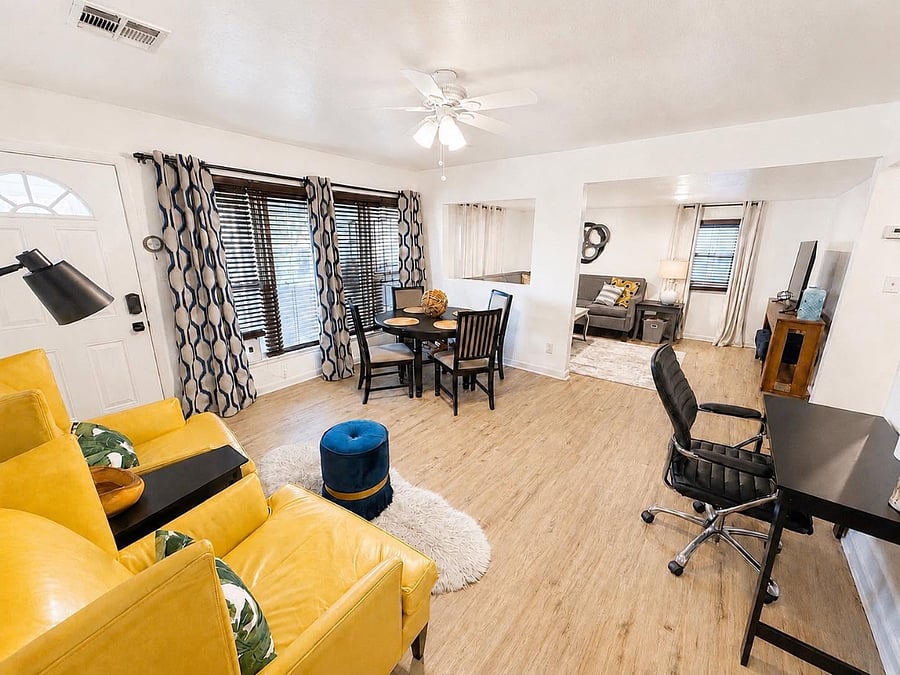 Dining area, desk and sitting area