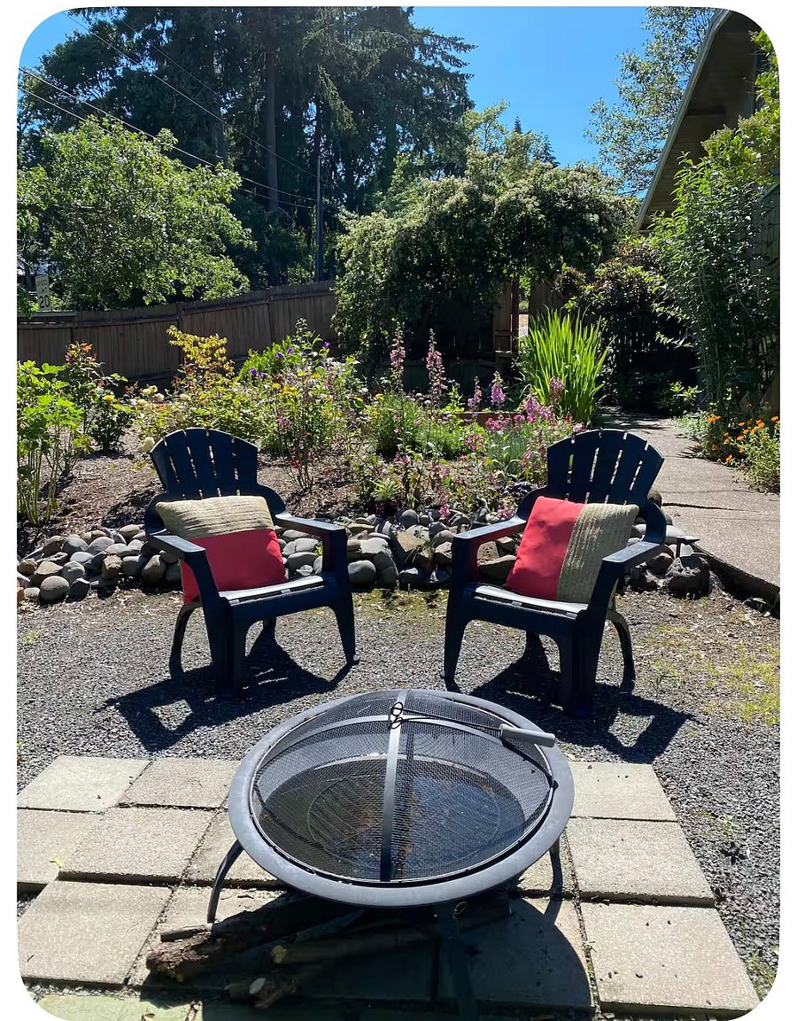 Fire pit area with Adirondak style chairs