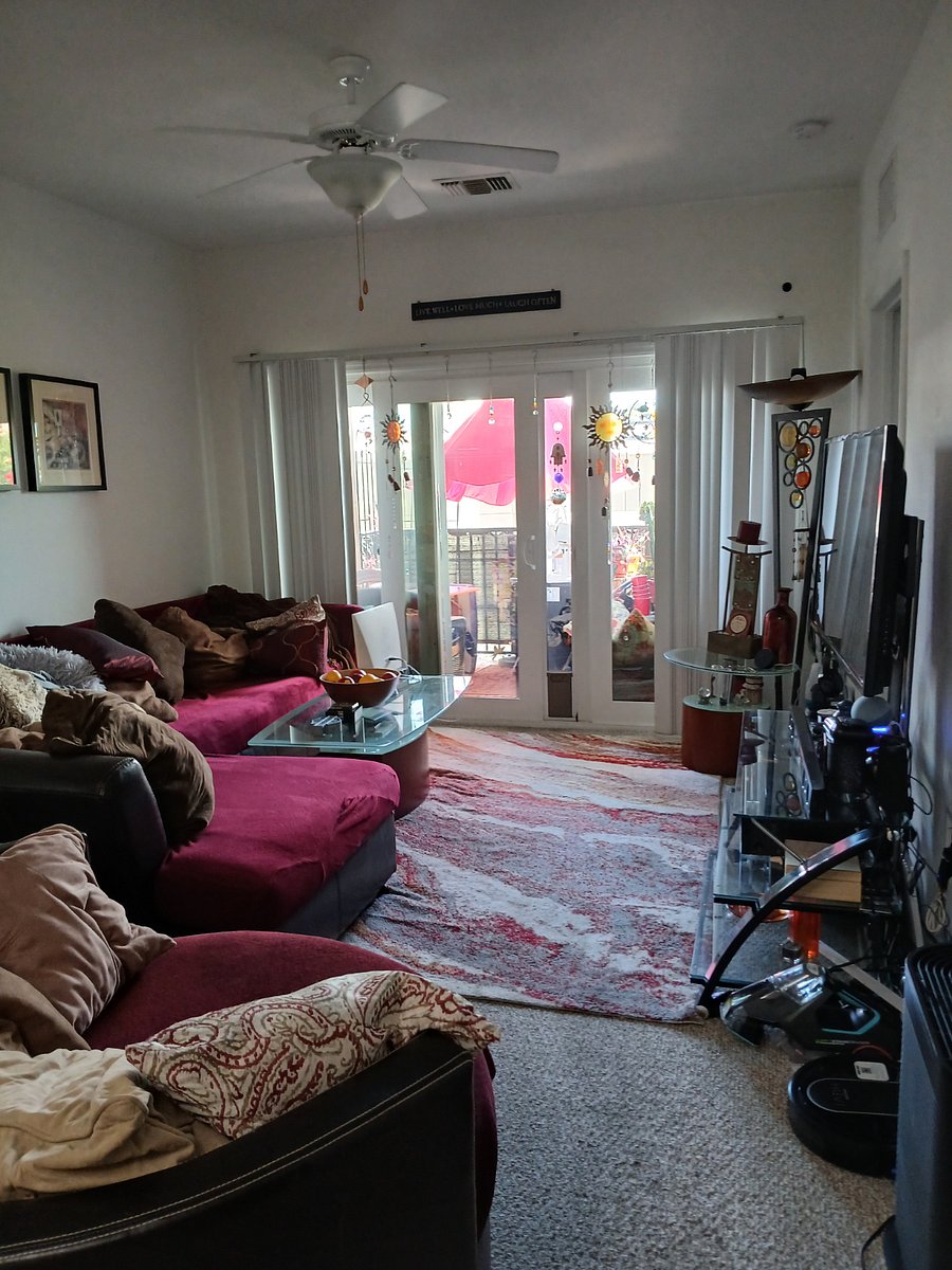 Large Livingroom, Comfortable couch, for company. Hepa Filters in every room. Plenty of room to kick back out on the patio.