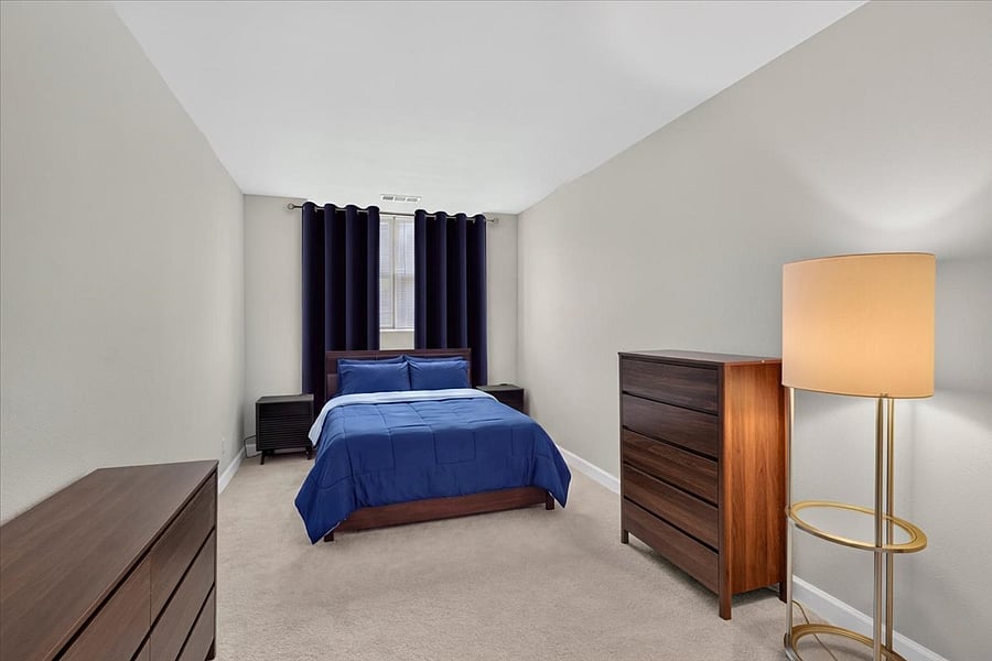 Primary bedroom with Queen Sized Bed. All lines provided.