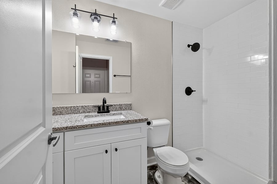 Renovated bathroom, with walk in shower.