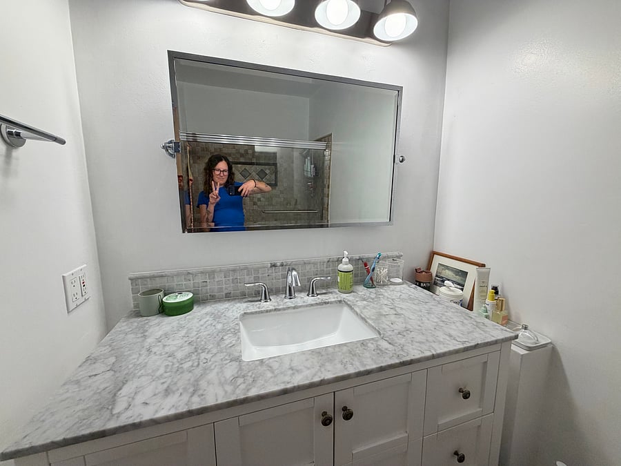 Our shared bathroom. There's one more half bathroom upstairs.