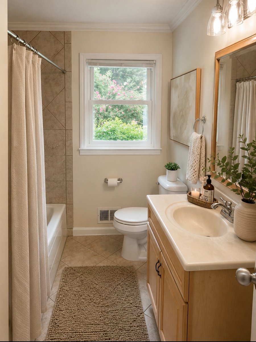 Bright, well-appointed hall bathroom conveniently located near the additional bedrooms.