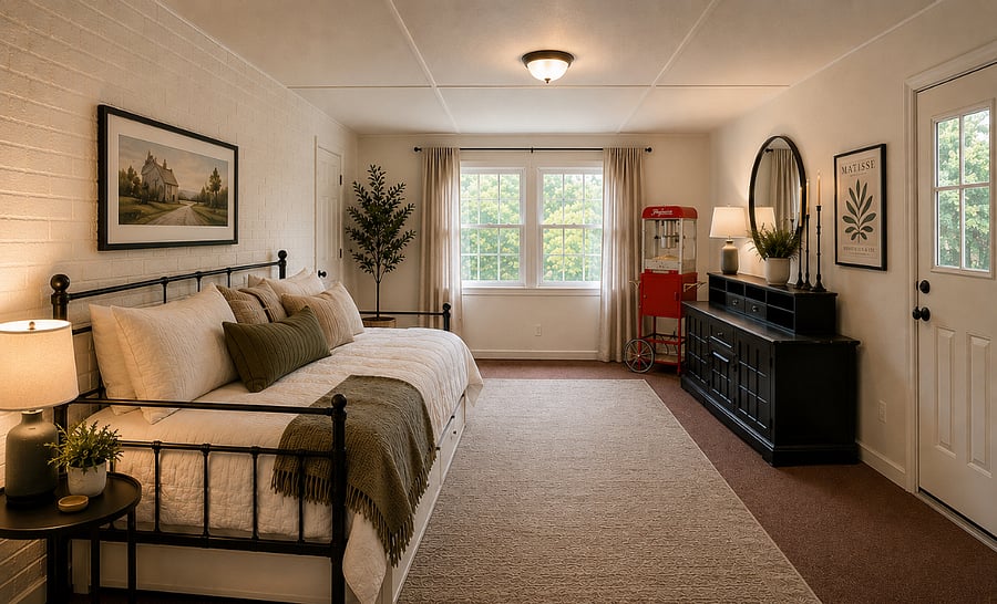 Flexible fifth bedroom/bonus room with trundle bed and direct access to the backyard.