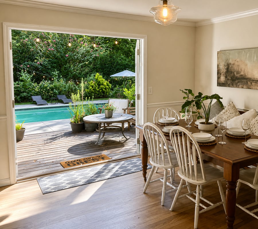 Dining area with easy access to the backyard for indoor-outdoor living and al fresco dining experience