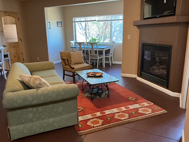 Living room with fireplace.