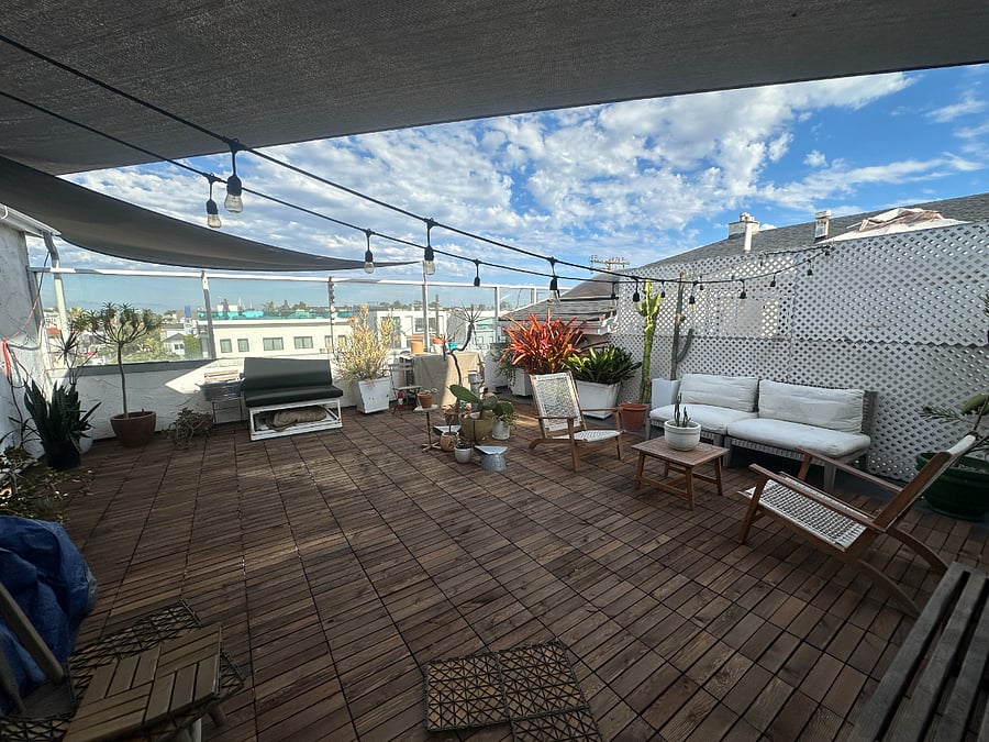 Private roof deck with view of canal