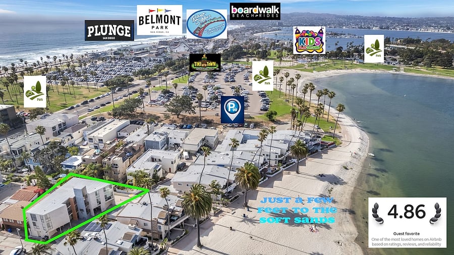 A choice of the secluded Bonita cove beach or Mission Beach and Belmont Park just a three-minute walk!
