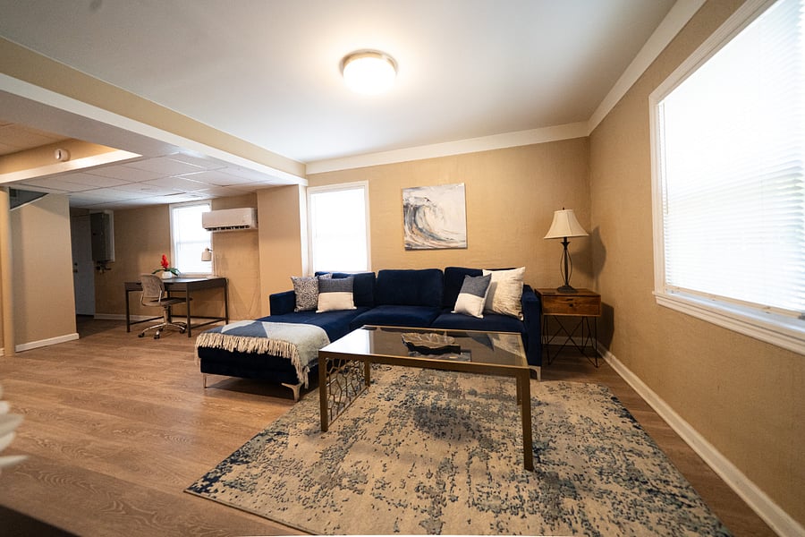 Cozy TV nook on lower level.