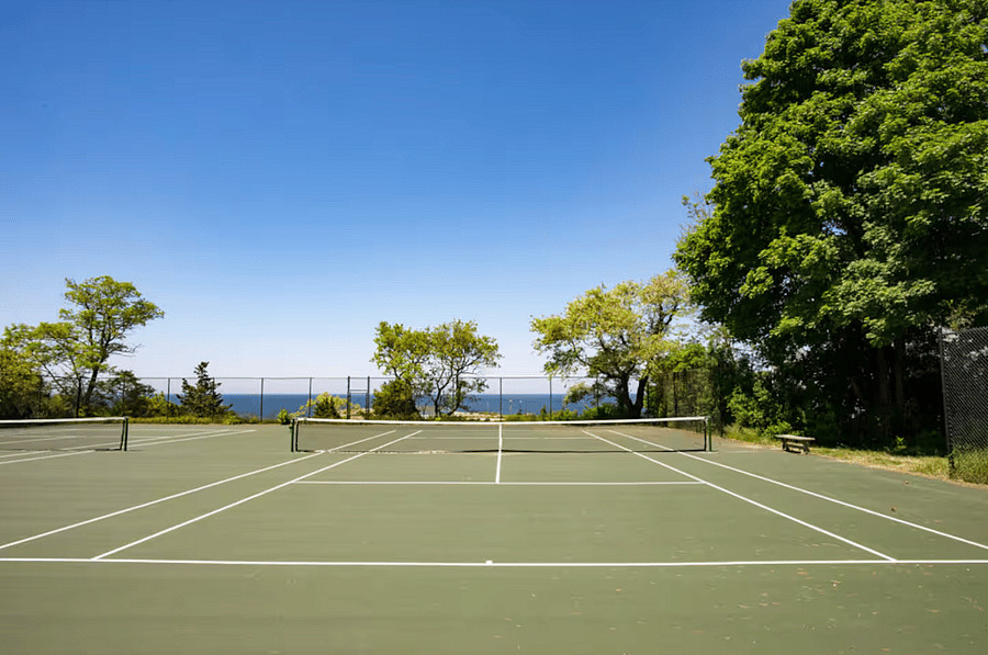 Tennis court with ocean view on the estate. First come, first served. 