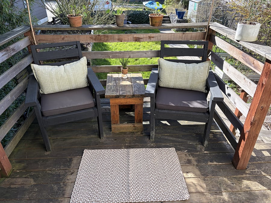 Back deck with outdoor lighting and furniture to enjoy the fall/spring/summer seasons.