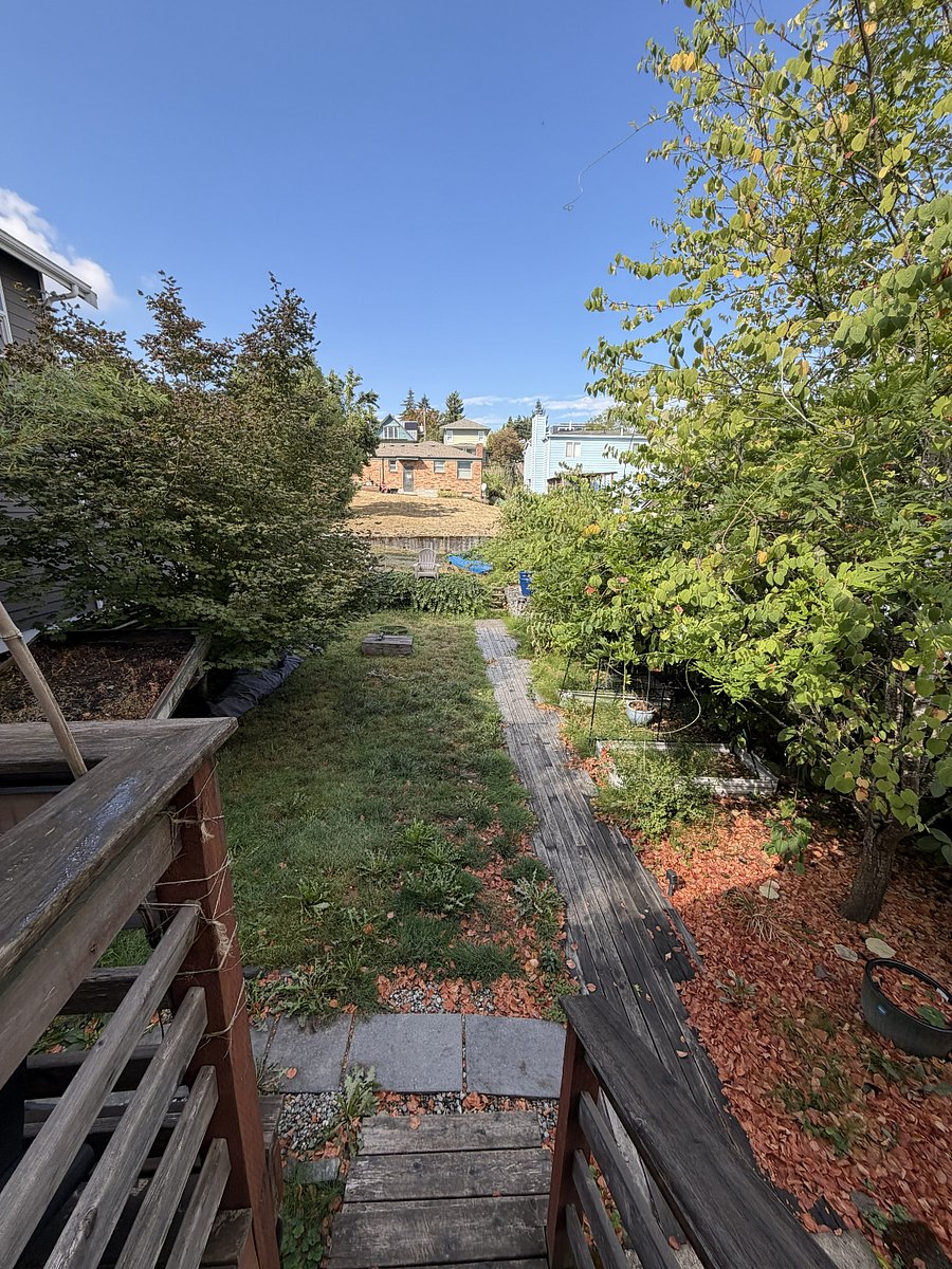 Backyard complete with fire pit and charcoal grill as well as one designated off-street parking