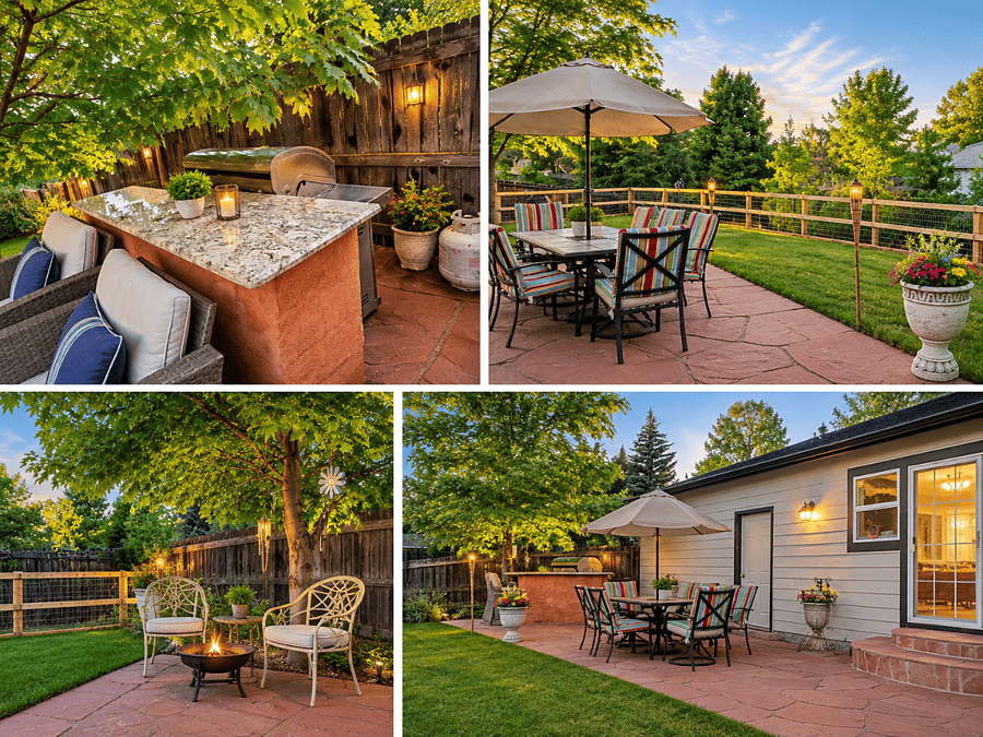 Peaceful backyard oasis with a cozy sitting area and direct access to miles of scenic trailsperfect for morning coffee or unwinding after a long day