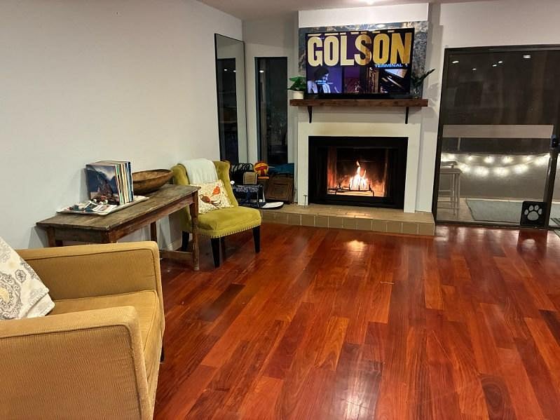 Common area wood burning fireplace