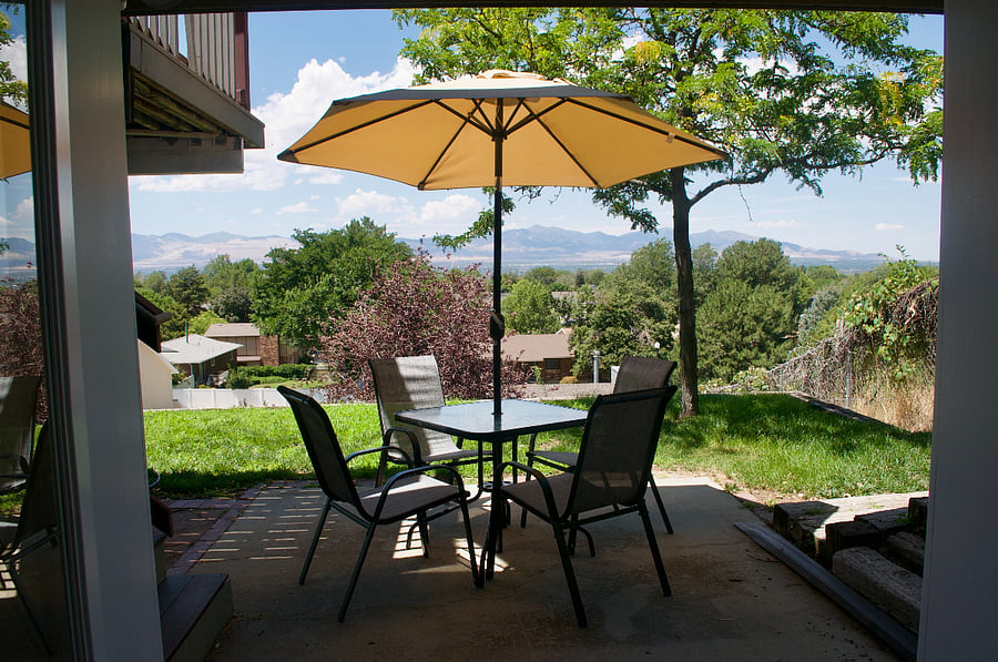 Private outdoor seating area with valley views.