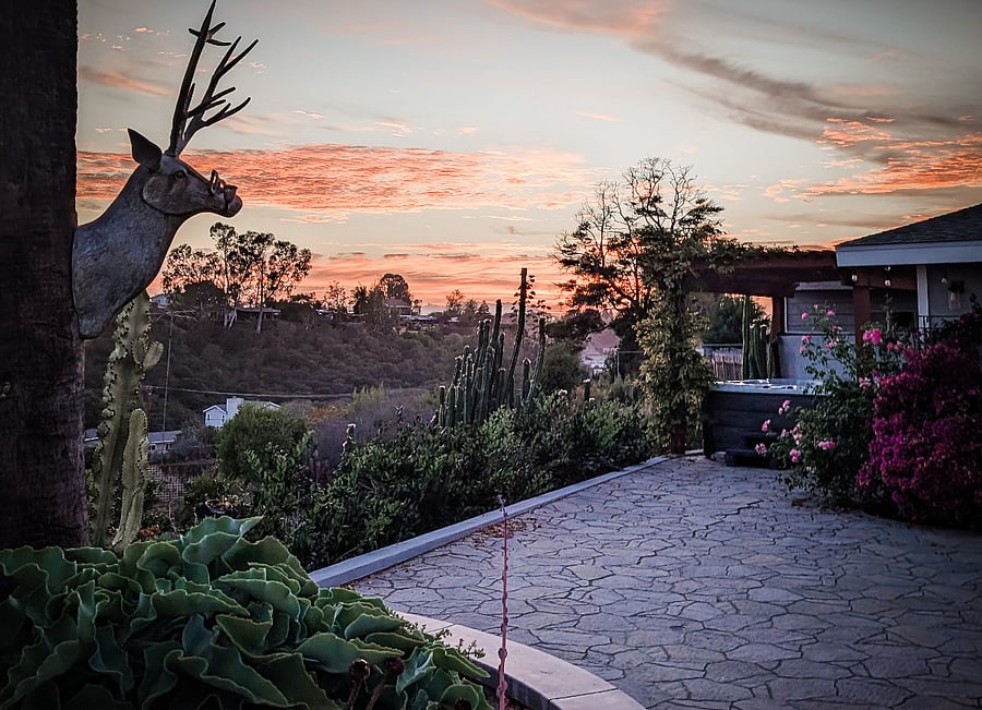 Hot tub and canyon view at dusk