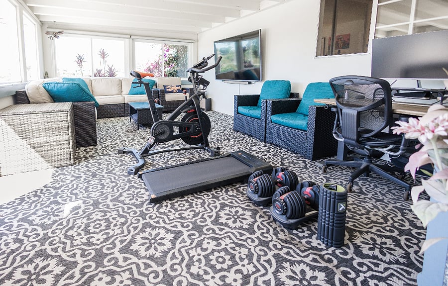 Gym equipment in California room