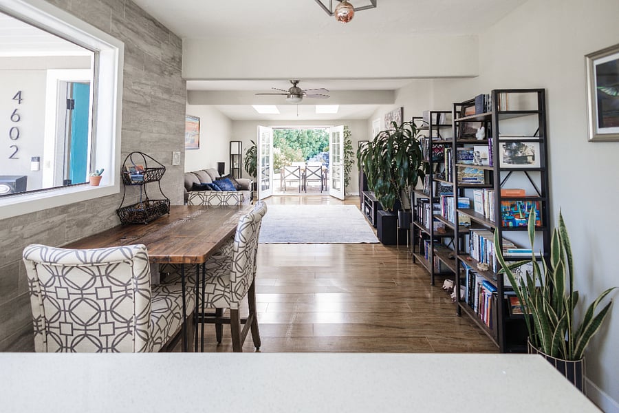 Indoor dining area and living room