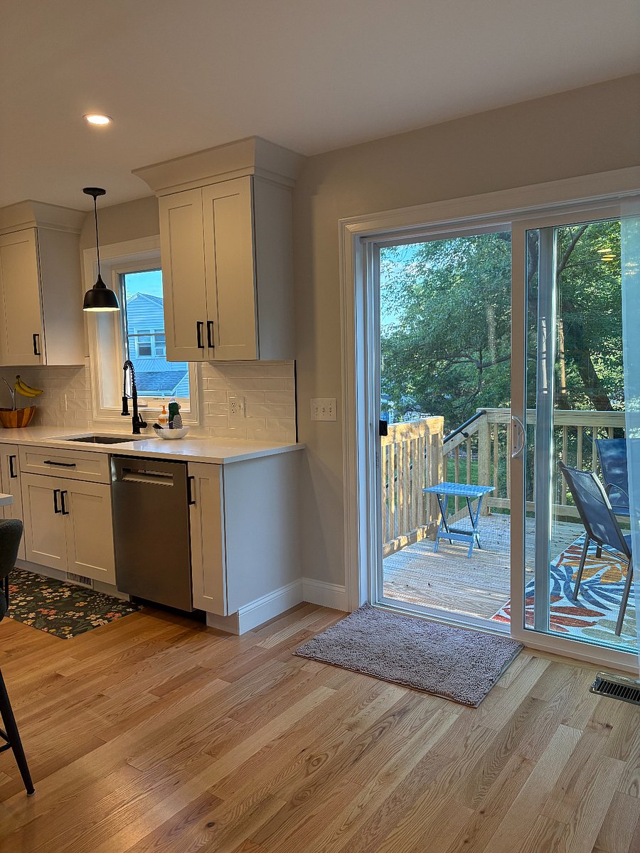 Kitchen with door to outside deck