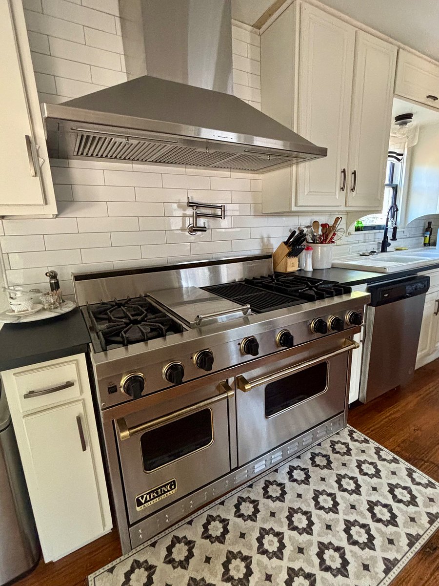 48 inch professional Viking gas range with double oven.