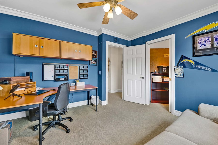 Here is the 2nd guest bedroom/office area shown with the large closet currently being used for a recording studio with sound-proofing.