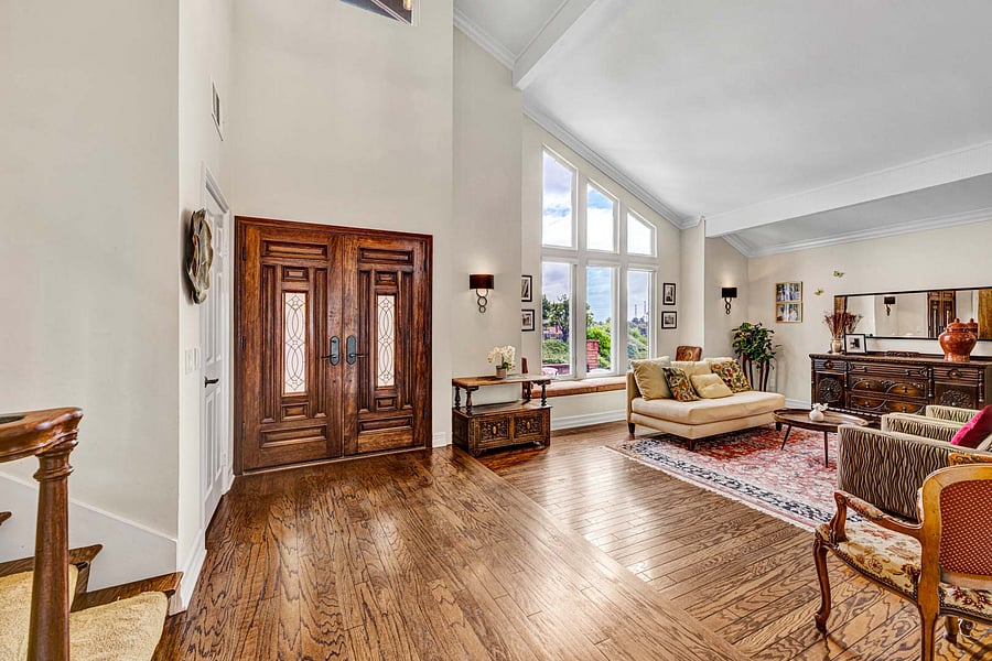 Natural wood floors, soaring high vaulted ceilings, a a view of Irvine and Orange below!
