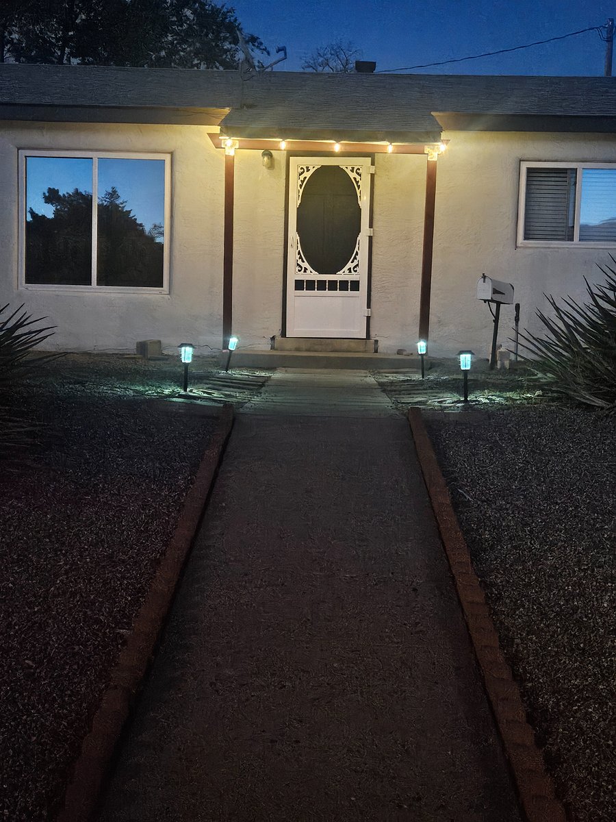 Solar lights on front porch.