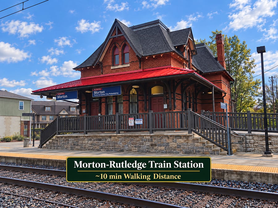 Morton-Rutledge train station, ~10 minute walking distance.