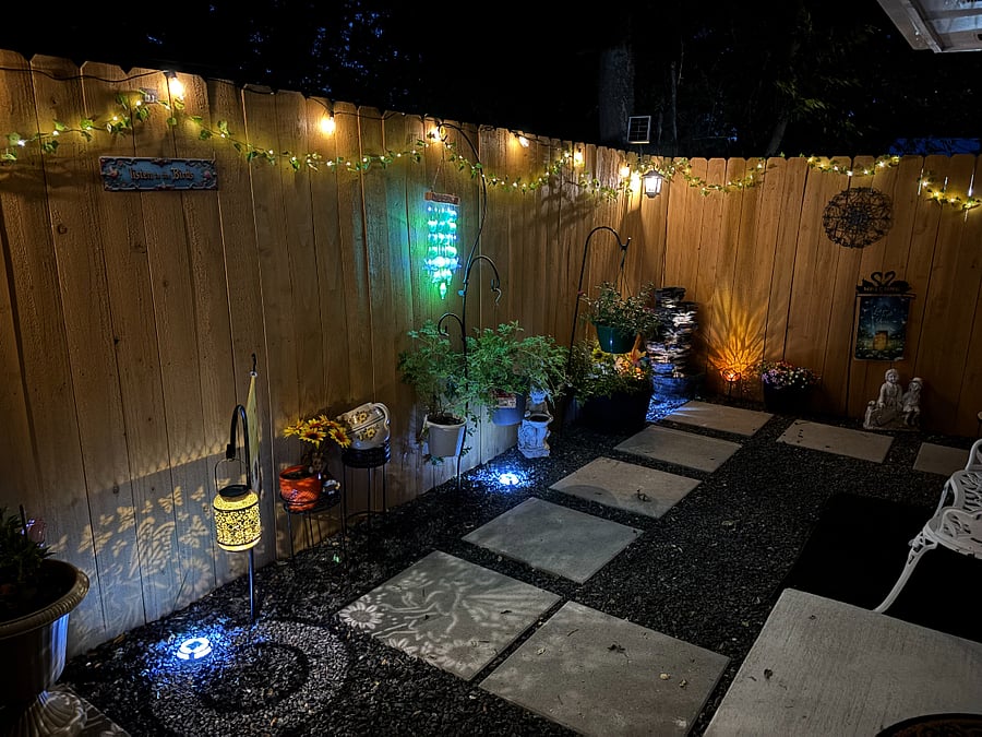 Private patio in the evening.