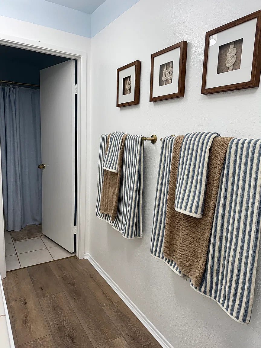 Master bath with walk-in closet, two sinks, shower, and large bathtub! Well appointed with hangers in closet, shampoo, conditioner, body wash, tooth brushes, brush, and blow dryer.