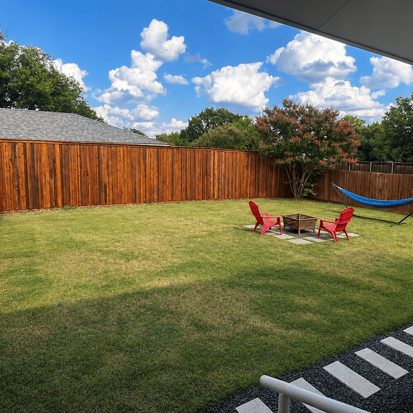 Large fully fenced backyard, 10ft. privacy fence - separating yard from direct next door neighboring property. 
