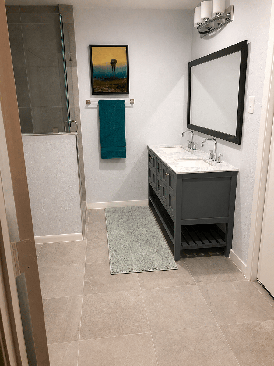 Master Bathroom with walk in shower, double sinks, two separate closets.
