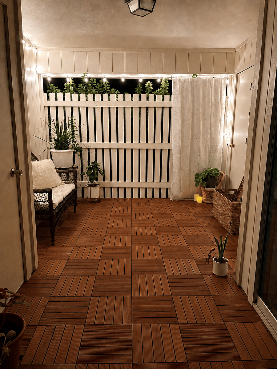 Outdoor living room, cozy covered patio extension of the home, leading to the backyard. 