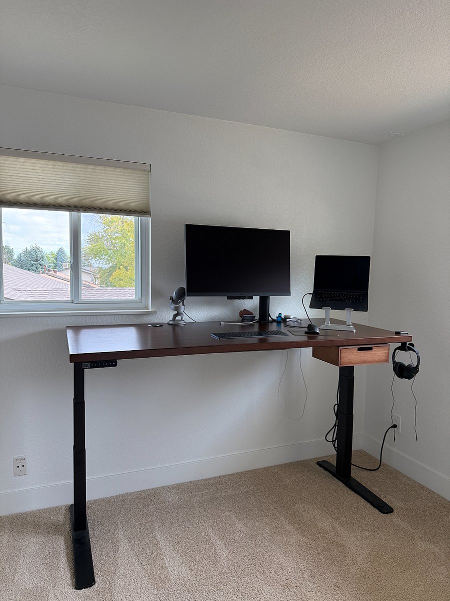 Monitor for your use. Plug your laptop in and have dual screens! Adjustable sit to stand desk.
