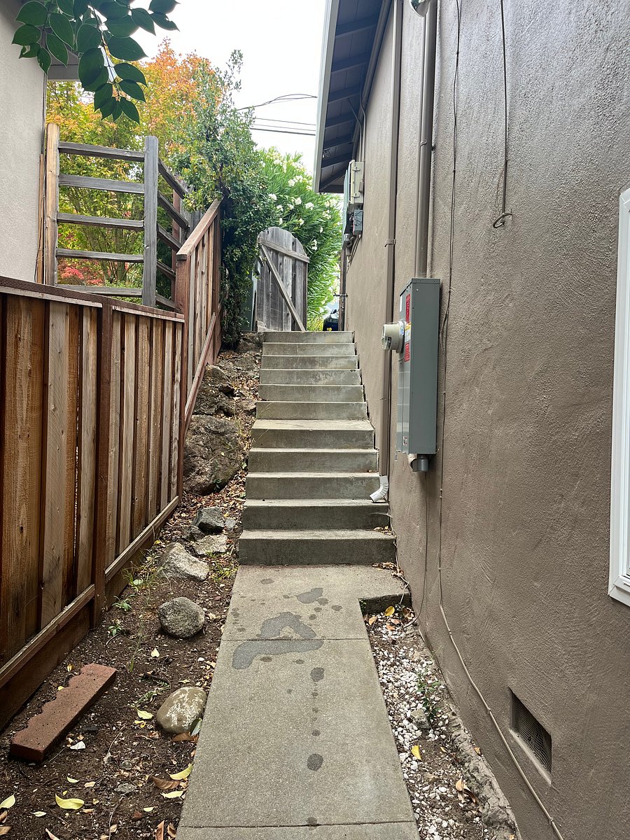 Side yard stairs and path to backyard ADU entrance.