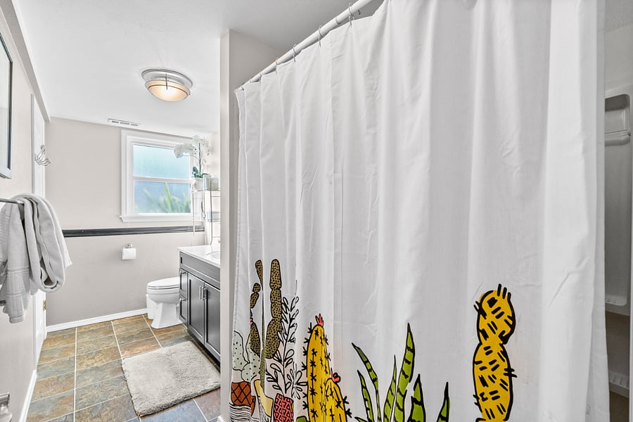 The lower level full bathroom.