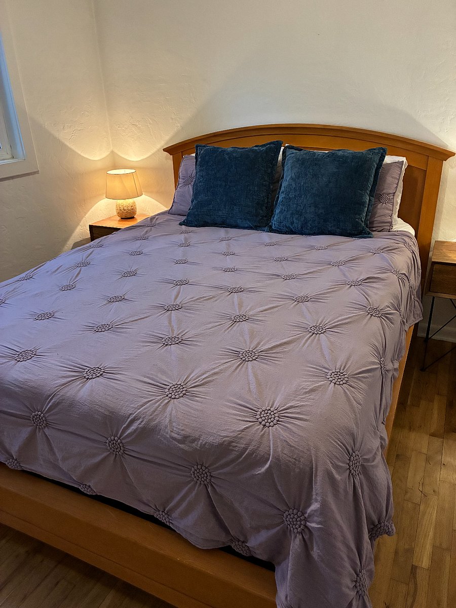 Primary bedroom with comfy queen bed