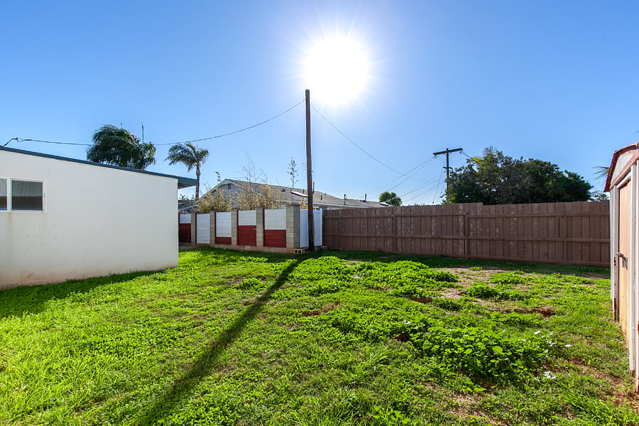 Backyard:The private fenced backyard offers open lawn space for dogs and kids