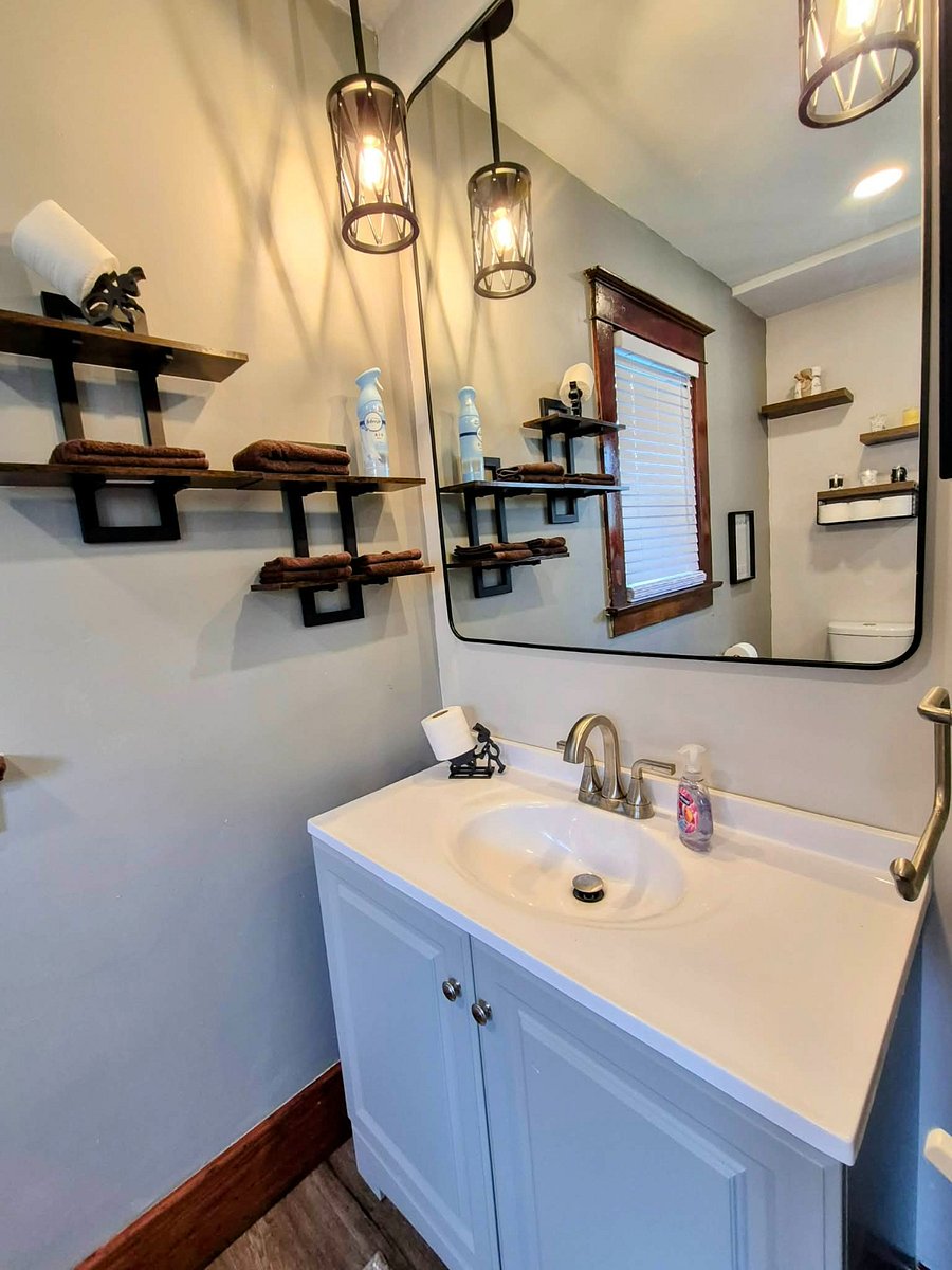 First floor bathroom vanity and mirror