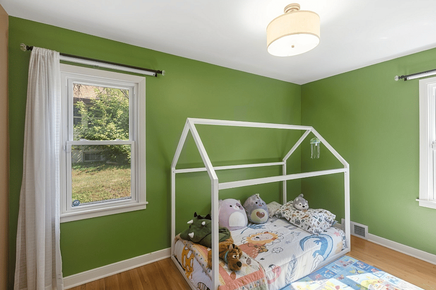 2nd bedroom. Set up as kids room, but can move furniture to set up for adult.