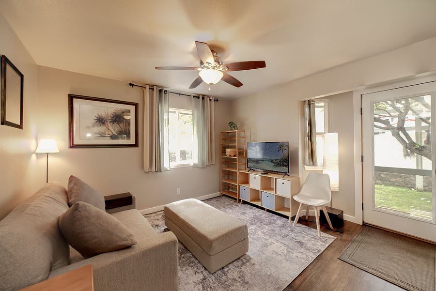 Ohana Living Room. Loveseat with storage ottoman.