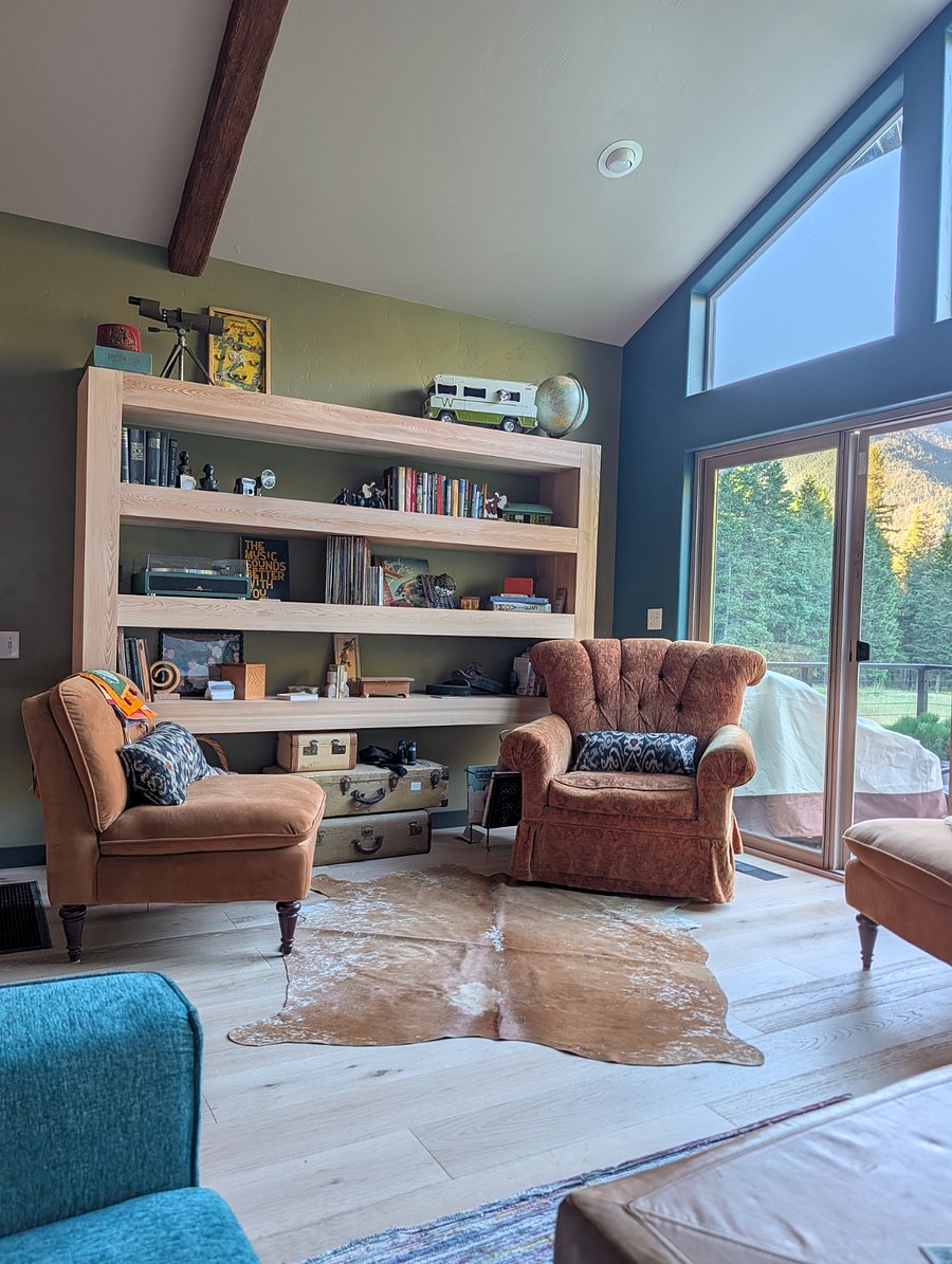 Great room with Vinyl player and collection and blue tooth speaker