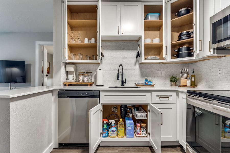 Convenient under-cabinet storage and organized counter space